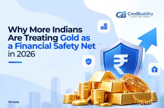 Indian households treating gold as a financial safety net amid rising gold prices and growing demand for gold loans in 2026.